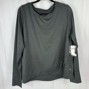 GapFit Gray Tulip Hem Long Sleeve Stretch Athletic Top w/ Thumb Holes XXL NWT